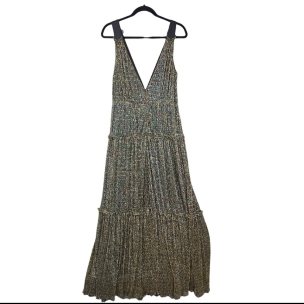 Hutch Metallic Bronze Black Maxi Dress V-Neck Sleeveless Tiered Skirt Size 4 - Picture 9 of 15